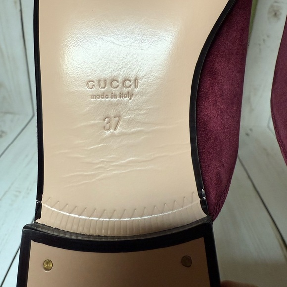 Gucci Princetown Horsebit Suede Mule Flat Burgundy Sz 37 / 7 - Picture 12 of 12